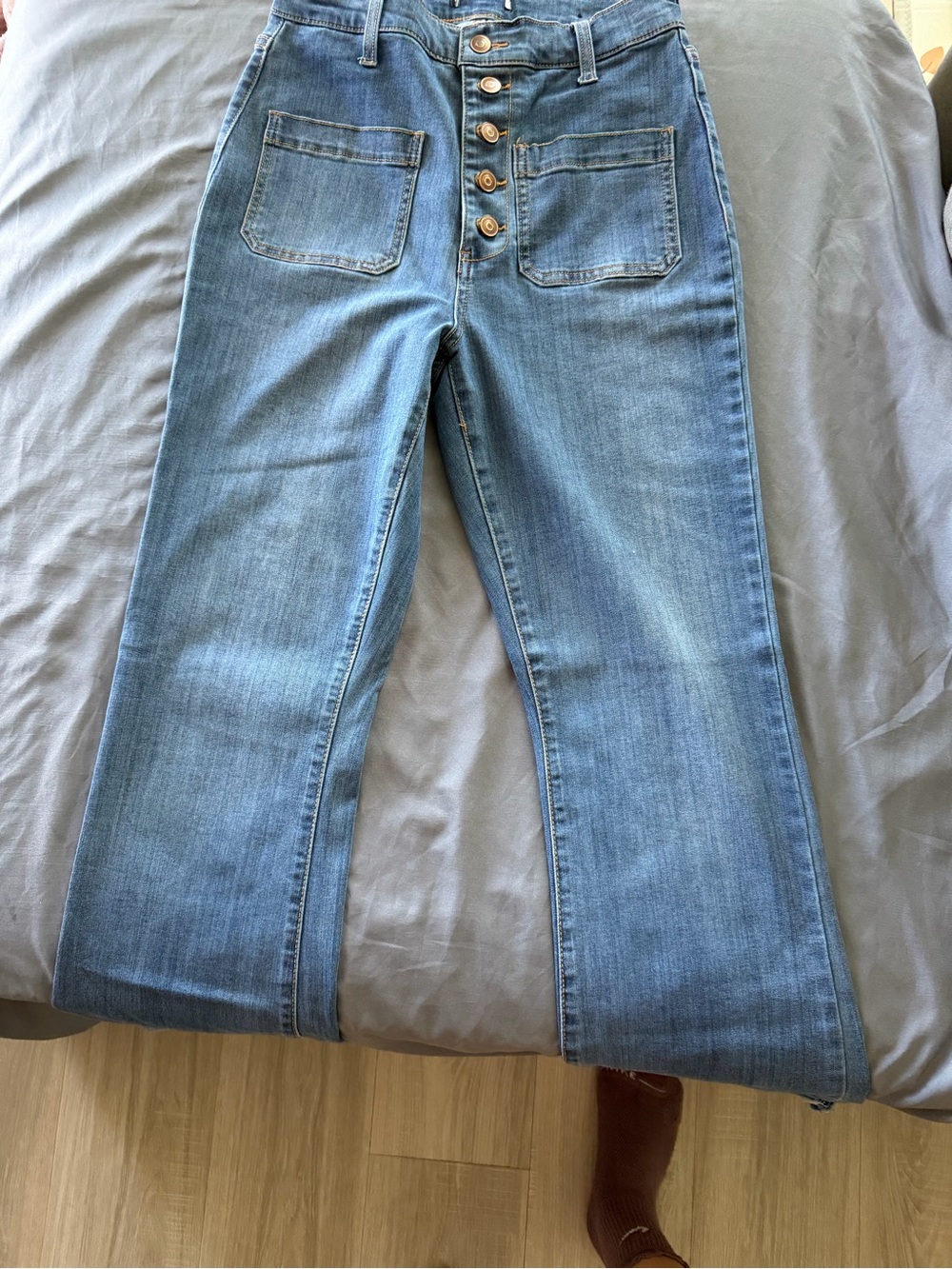 High-Waist Button-Front Light Blue Women's Jeans